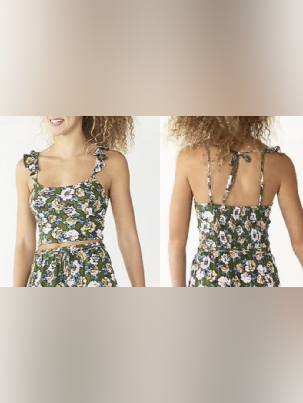 Floral Ruffle Strap Back Tie Crop Top